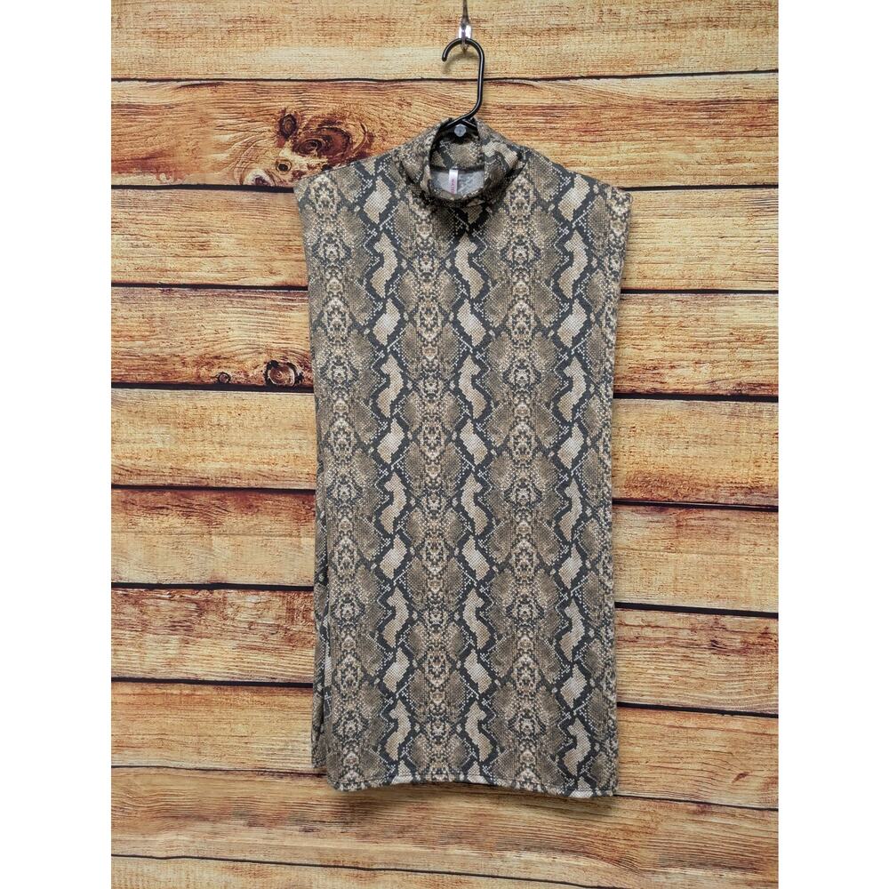 NWT Womens Large Sleeveless Snakeskin Print Knit Dress Pockets shoulder Pads